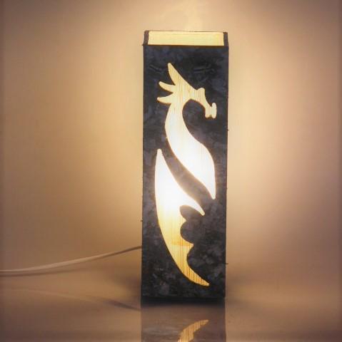 Upcyled tetrapak chipboard and woven banana fibre table lamp - Feng Shui Dragon