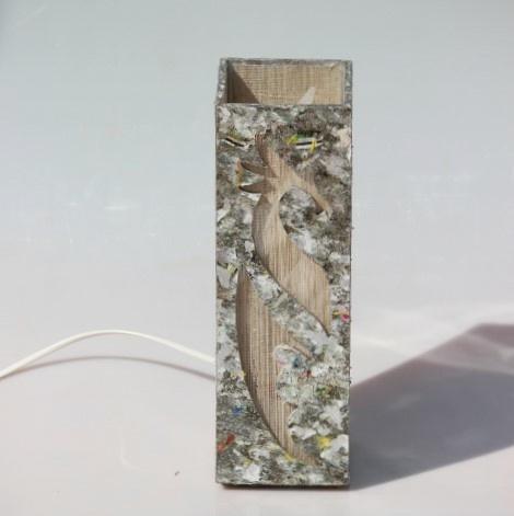 Upcyled tetrapak chipboard and woven banana fibre table lamp - Feng Shui Dragon