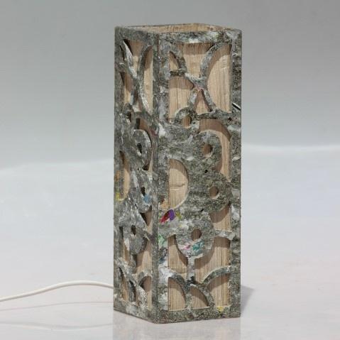 Upcyled tetrapak chipboard and woven banana fibre table lamp - Solar Flare