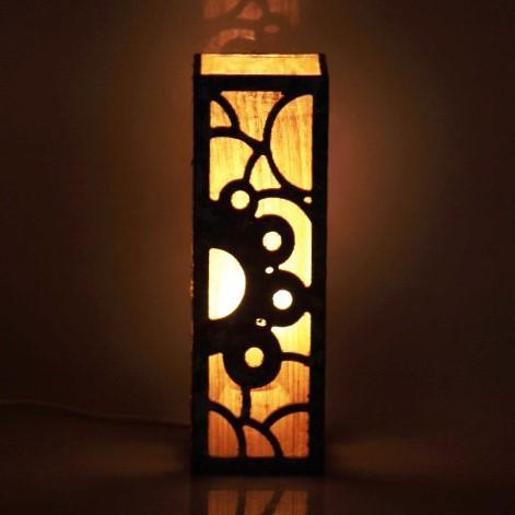 Upcyled tetrapak chipboard and woven banana fibre table lamp - Solar Flare