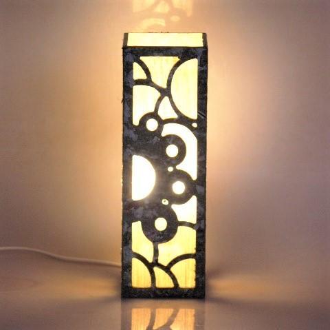 Upcyled tetrapak chipboard and woven banana fibre table lamp - Solar Flare