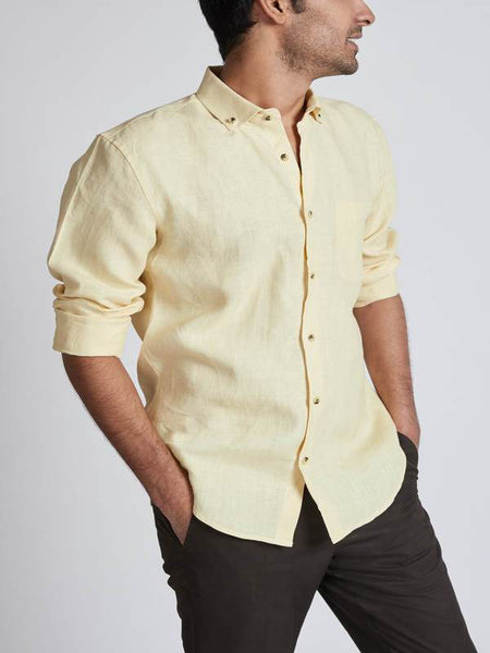 Men's Hemp Buttondown Shirt - Yellow