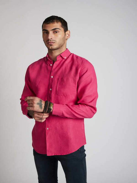 Men's Hemp Buttondown Shirt - Hot Pink