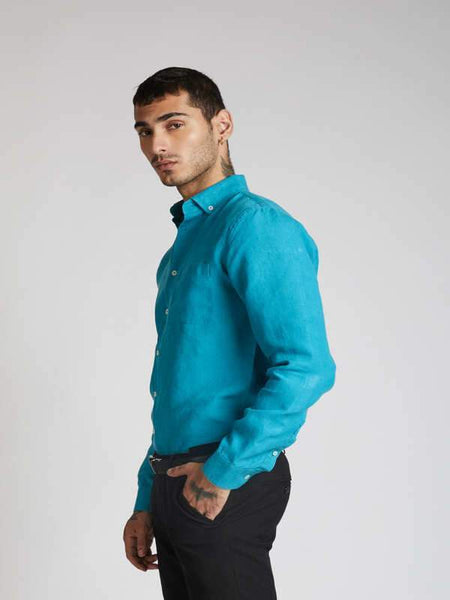 Men's Hemp Buttondown Shirt - Teal