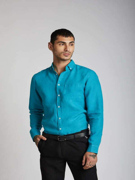 Men's Hemp Buttondown Shirt - Teal