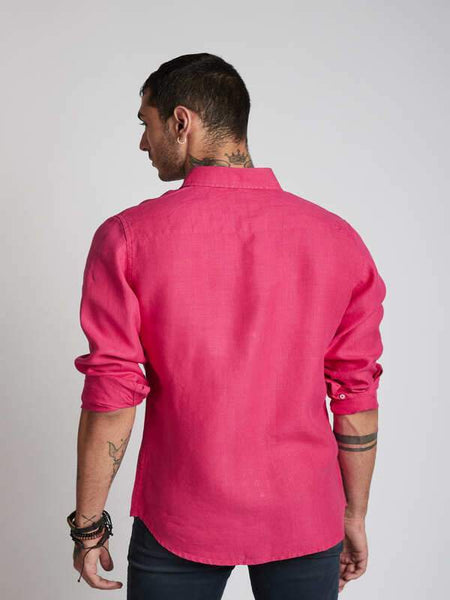 Men's Hemp Buttondown Shirt - Hot Pink