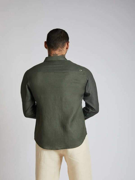 Men's Hemp Colour Block Shirt - Bottle Green