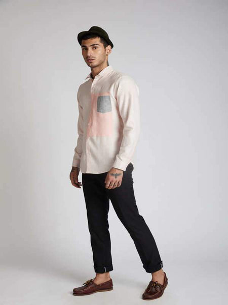 Men's Hemp Colour Block Shirt - Peach Stripes