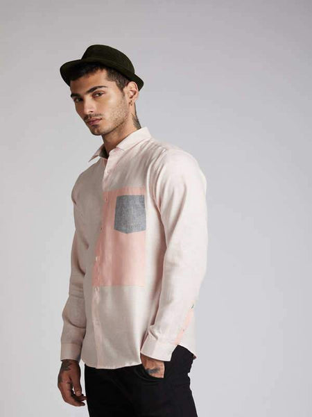 Men's Hemp Colour Block Shirt - Peach Stripes