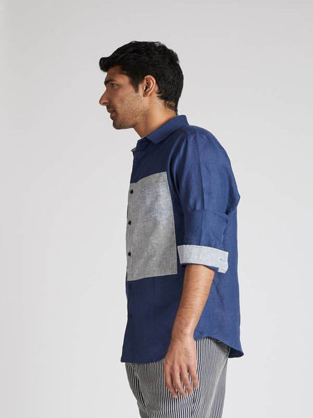 Men's Hemp Colour Block Shirt - Navy