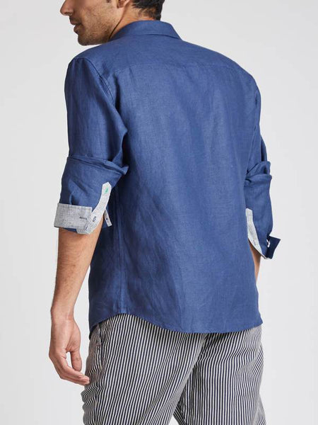 Men's Hemp Colour Block Shirt - Navy