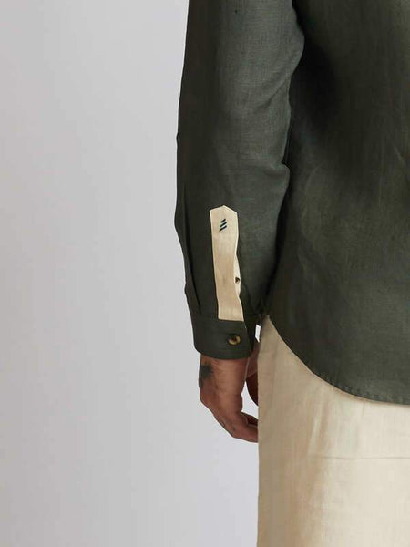 Men's Hemp Colour Block Shirt - Bottle Green