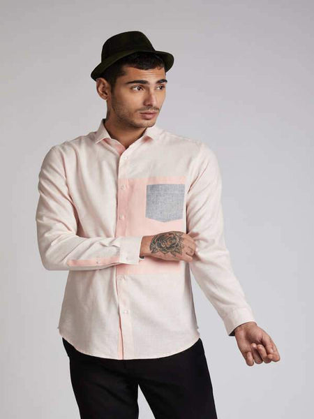 Men's Hemp Colour Block Shirt - Peach Stripes