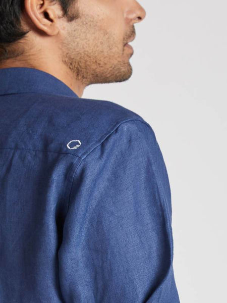 Men's Hemp Colour Block Shirt - Navy