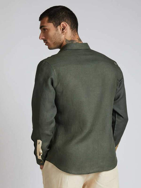 Men's Hemp Colour Block Shirt - Bottle Green
