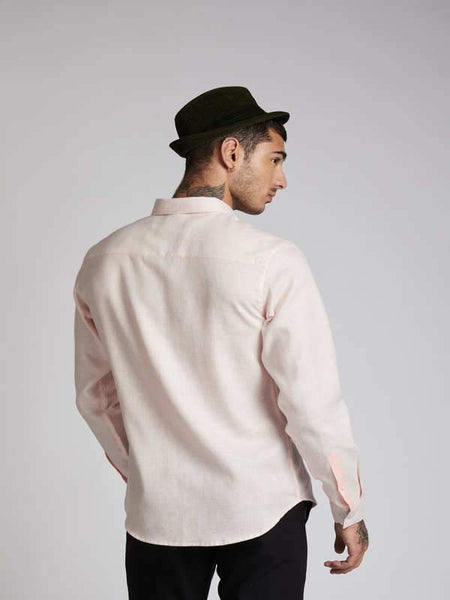 Men's Hemp Colour Block Shirt - Peach Stripes