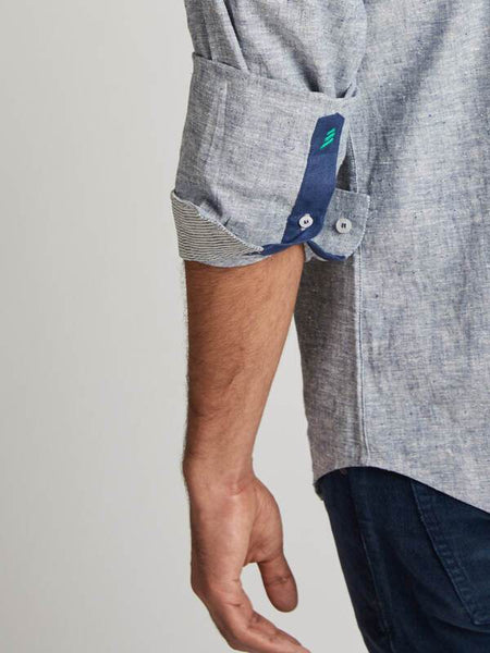 Men's Hemp Colour Block Shirt - Blue Melange