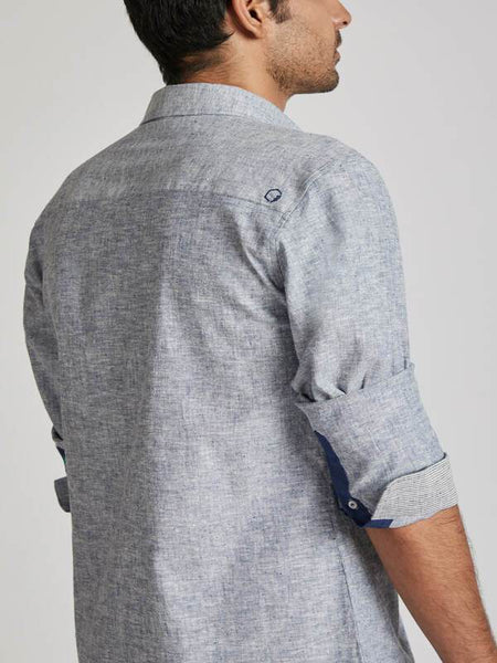 Men's Hemp Colour Block Shirt - Blue Melange
