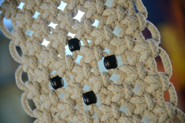 Macrame Wall Hanging Decorated With Black Beads Handmade by Women Artisans