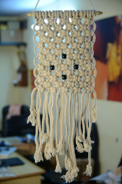 Macrame Wall Hanging Decorated With Black Beads Handmade by Women Artisans