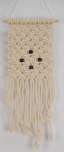 Macrame Wall Hanging Decorated With Black Beads Handmade by Women Artisans