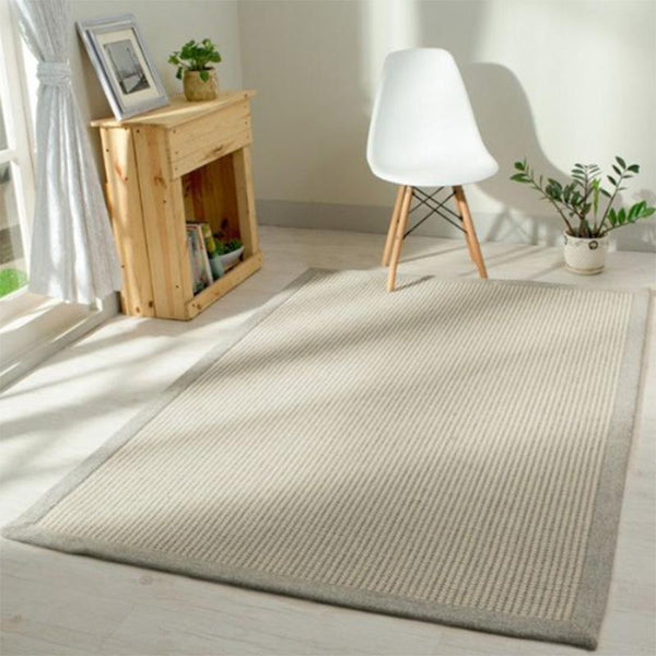 Rug Made of Recycled PET Bottles - Light Grey and White with Border (120cm x 180cm)