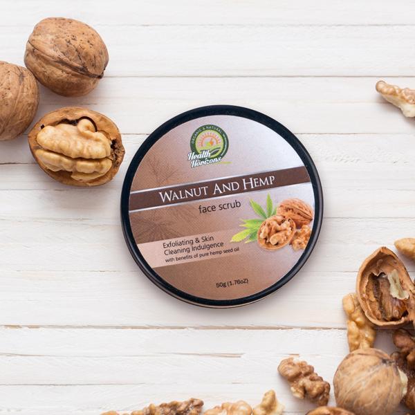Natural and Vegan Walnut and Hemp Face Scrub, 50g