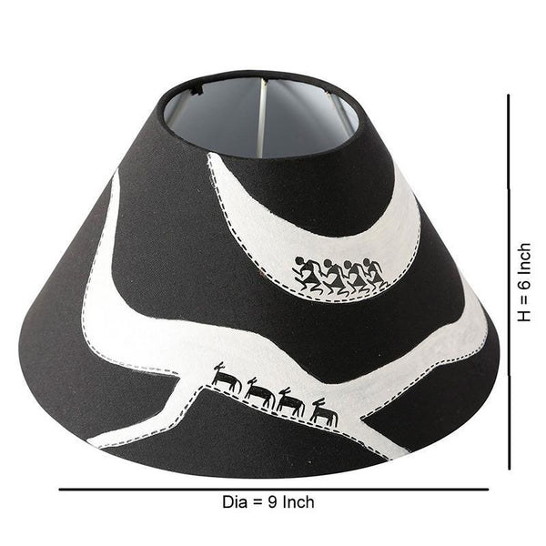 Warli Hand-Painted Monochrome Terracotta Table Lamp Crafted by Traditional Artisans