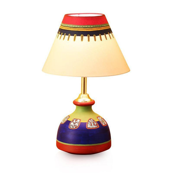 Hand-Painted Terracotta Flat Matki Shaped Table Lamp created by Traditional Artisans