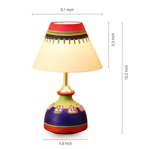 Hand-Painted Terracotta Flat Matki Shaped Table Lamp created by Traditional Artisans