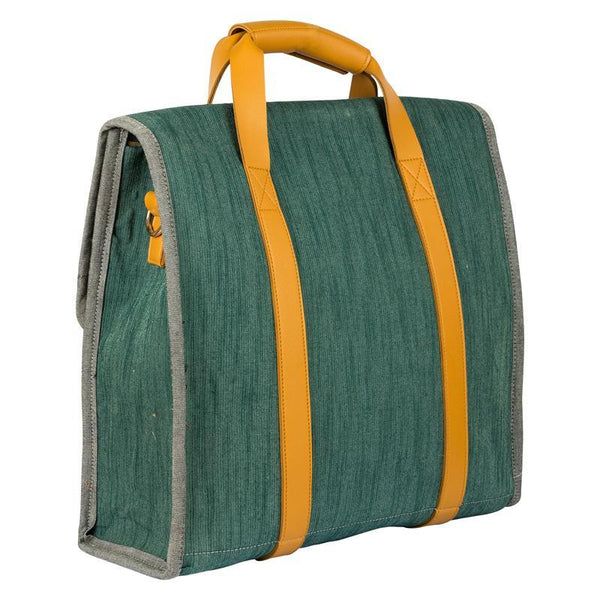Washed Denim Laptop Bag Handmade by Women Artisans - Blue and Yellow