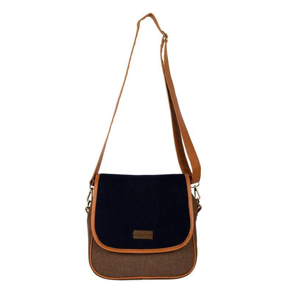 Washed Denim Sling Bag  Handmade by Women Artisans - Brown and Black