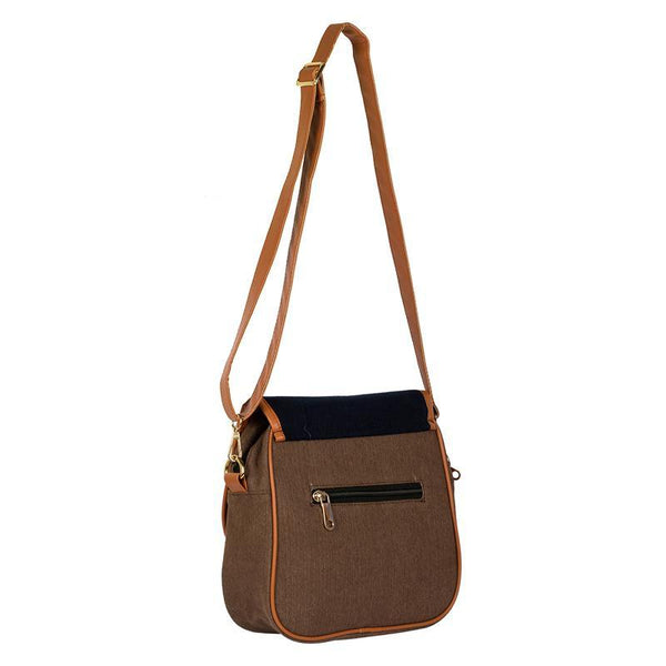 Washed Denim Sling Bag  Handmade by Women Artisans - Brown and Black