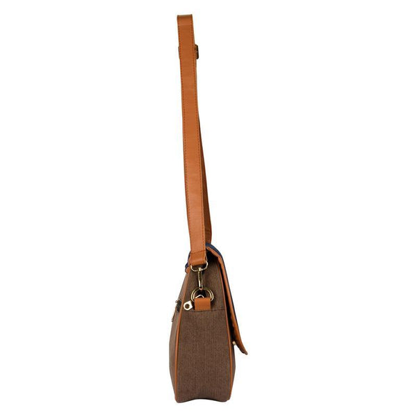 Washed Denim Sling Bag  Handmade by Women Artisans - Brown and Black
