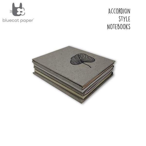 Light coffee brown Accordion style Handmade Paper Journal with black heart leaf (4 sets of 18 pages each)