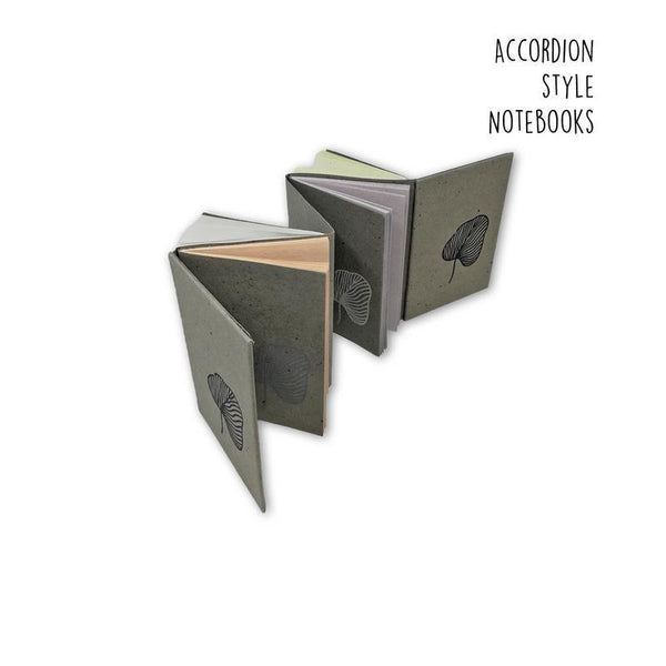 Light coffee brown Accordion style Handmade Paper Journal with black heart leaf (4 sets of 18 pages each)
