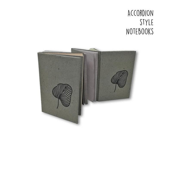 Light coffee brown Accordion style Handmade Paper Journal with black heart leaf (4 sets of 18 pages each)