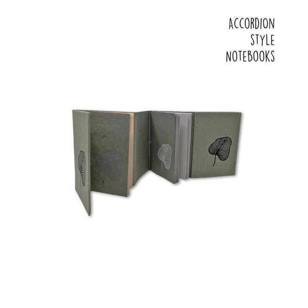 Light coffee brown Accordion style Handmade Paper Journal with black heart leaf (4 sets of 18 pages each)