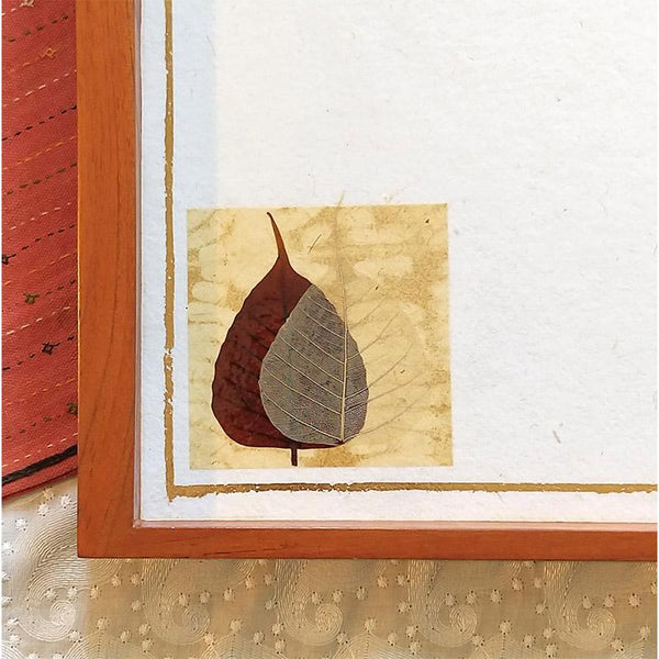 Handcrafted Square Serving Tray embellished with a Dried Peepal Leaf (White)