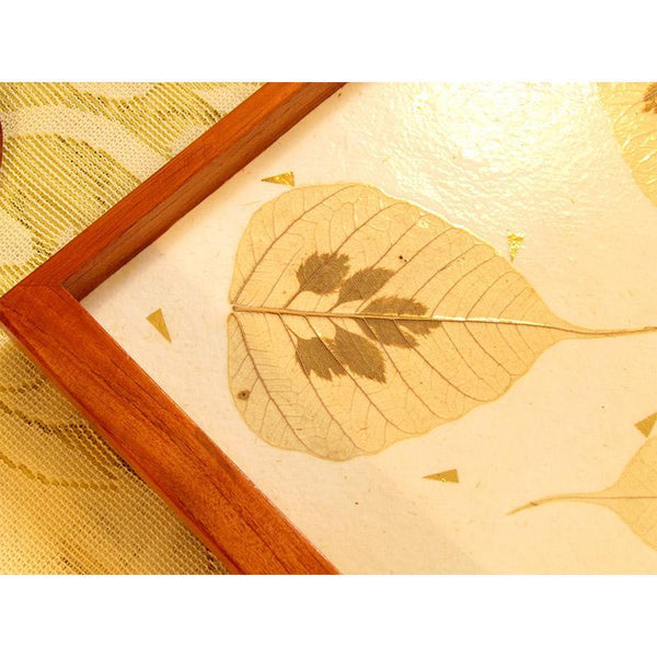 Handcrafted Square Serving Tray embellished with Dried Peepal Leaves (White)