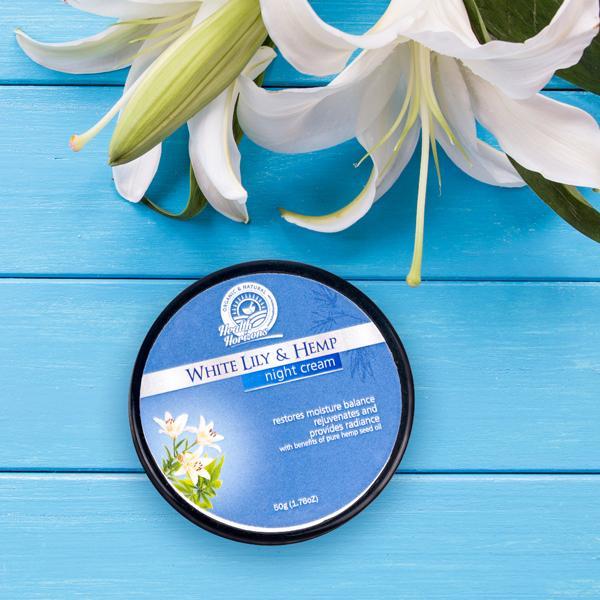 Natural and Vegan White Lily and Hemp Night Face Cream, 50g