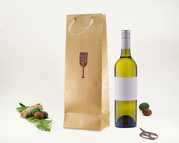 Floral Recycled Paper Wine Bag Handmade by Women Artisans (Golden)