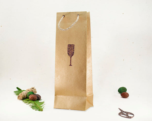 Floral Recycled Paper Wine Bag Handmade by Women Artisans (Golden)