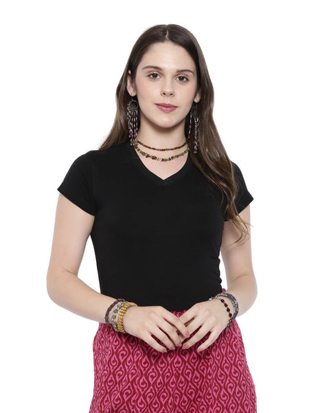 Women's Bamboo V-Neck T-Shirt - Slate Black (AWCT001K)