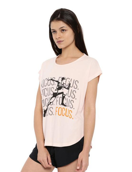 Womens Bamboo Relaxed Fit Tee Focus Print - Summer Blush (AWFT007L)