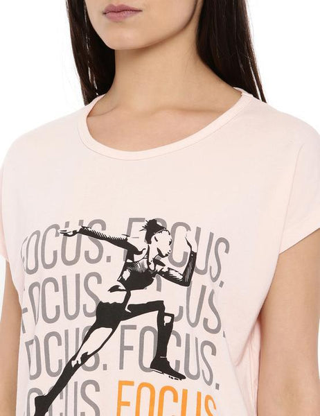Womens Bamboo Relaxed Fit Tee Focus Print - Summer Blush (AWFT007L)