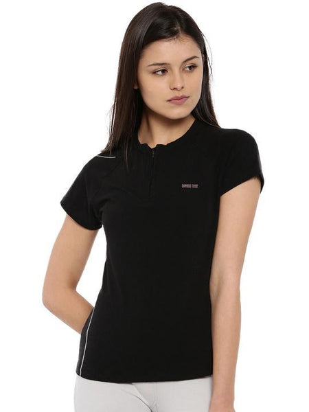 Womens Bamboo Zip-Up Tee - Slate Black (AWFT008K)