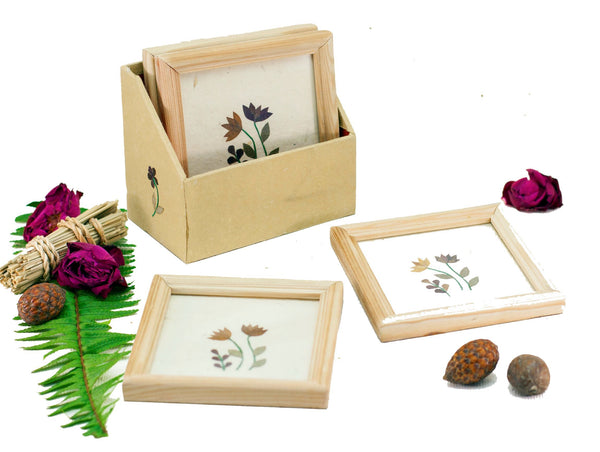 Framed Floral Coasters Handmade by Women Artisans (Set of 4)