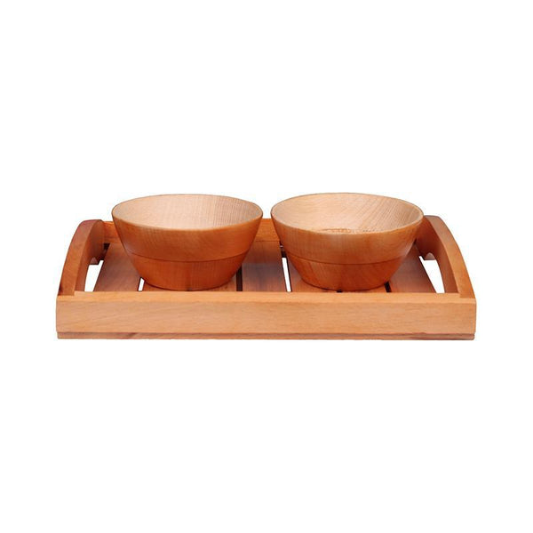 Hand-Carved Wooden Bowl Set With Wooden Tray (Orange) created by Traditional Artisans
