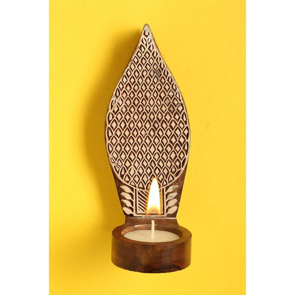 Hand-Carved Wooden Tealight Holder (Medium) created by Traditional Artisans